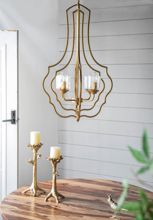 English Elm 4 Light Iron Chandelier Antique Gold Candelabra Arms Foyer Dining Entryway Fixture W2078138931
