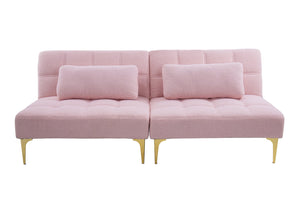 English Elm 71" Convertible Sofa Bed Futon in Plush Teddy Fabric Pink with Gold Metal Legs, 3-Seater, 600lb Capacity W1097S00100