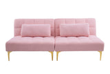 Christopher Knight Home® - Noble House - 71" Convertible Sofa Bed Futon With Gold Metal Legs Teddy Fabric (Pink)