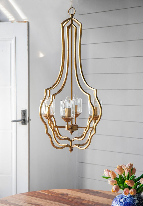 English Elm 4 Light Iron Chandelier Antique Gold Candelabra Arms Foyer Dining Entryway Fixture W2078138931