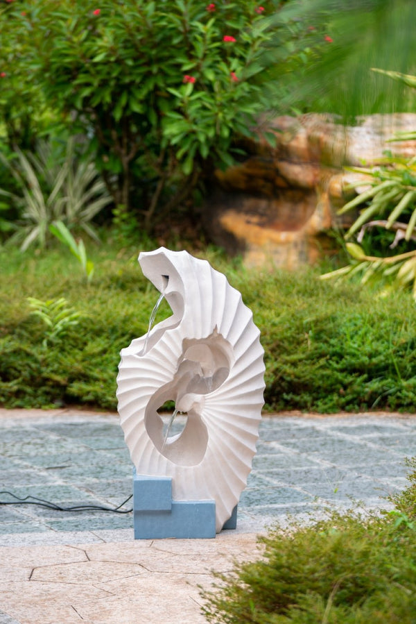 English Elm 16.9x10.2x31.9" Sculptural Polyresin Indoor Outdoor Fountain with Light Cascading Flow W2078138947