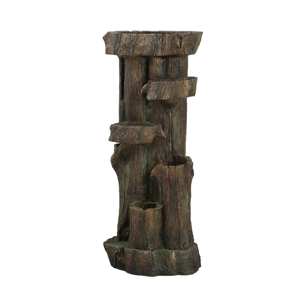 English Elm 11x13.4x31.5" Five Tier Tree Trunk Fountain with Pump and Light for Patio W2078138956