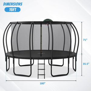 English Elm 15ft Outdoor Trampoline with Arcpole Enclosure Basketball Hoop and Ground Anchors SC000015AAB