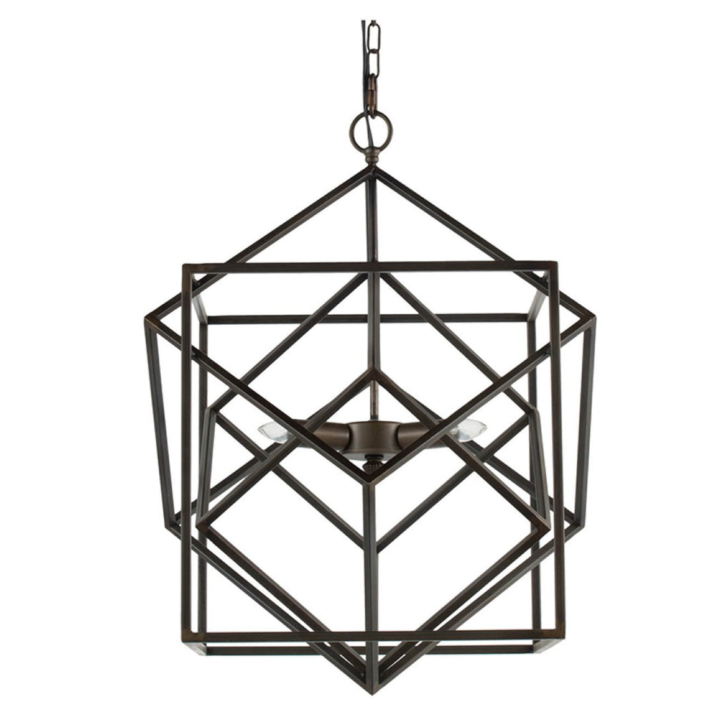 English Elm 3 Light Matte Black Iron Chandelier Geometric Frame Fixture for Dining or Foyer W2078138928