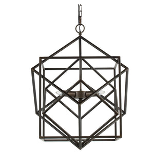 English Elm 3 Light Matte Black Iron Chandelier Geometric Frame Fixture for Dining or Foyer W2078138928