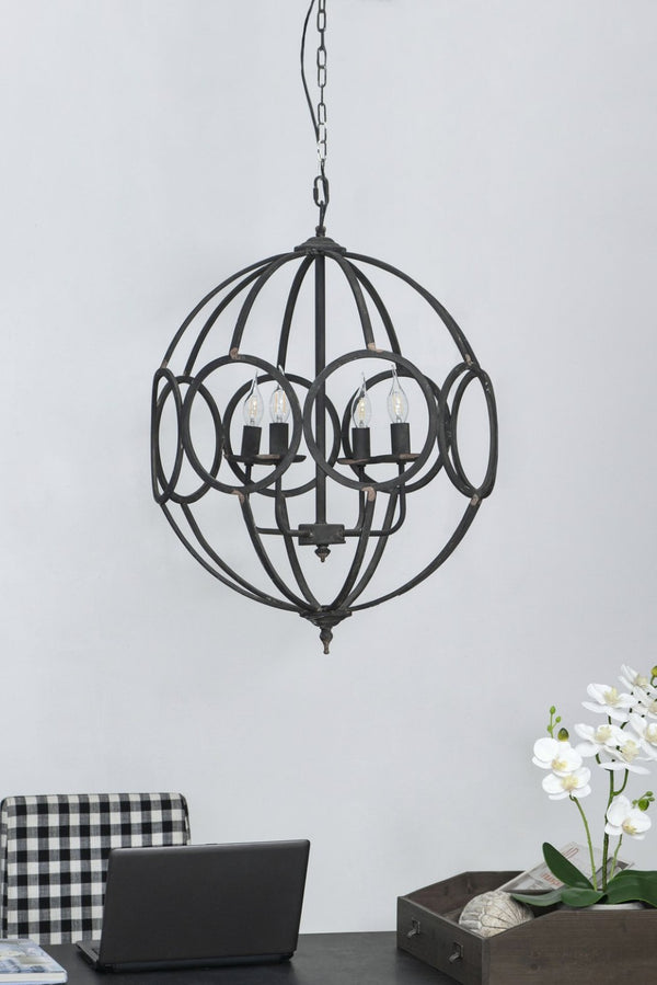 English Elm 4 Light Iron Orb Chandelier Matte Black Candelabra Fixture for Dining Foyer Kitchen W2078138925