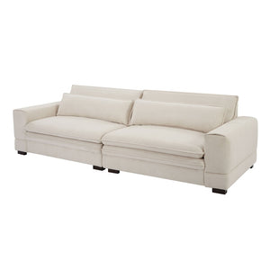 English Elm Mid-century Modern Sofa Polyester Upholstered Solid Wood Legs Neutral Beige Seat W876S00177