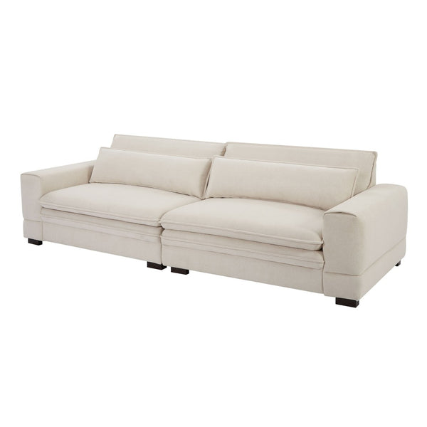 English Elm Mid-century Modern Sofa Polyester Upholstered Solid Wood Legs Neutral Beige Seat W876S00177