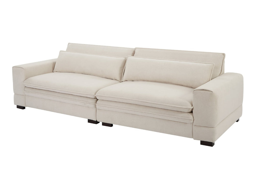English Elm Mid-century Modern Sofa Polyester Upholstered Solid Wood Legs Neutral Beige Seat W876S00177