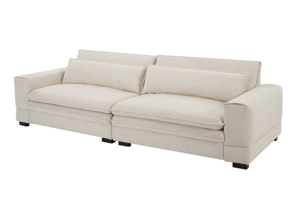 English Elm Mid-century Modern Sofa Polyester Upholstered Solid Wood Legs Neutral Beige Seat W876S00177