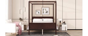 English Elm Queen Canopy Platform Bed with Built-in Headboard Pinewood Frame and Curtain Rails Espresso WF311397AAP