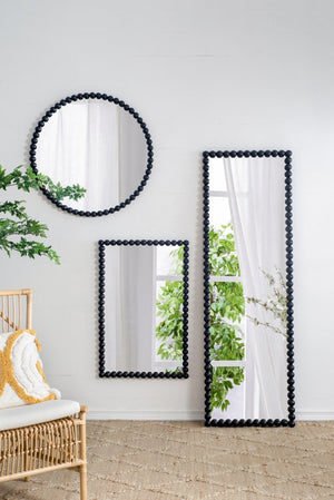 English Elm 32" Iron Bead Round Wall Mirror Matte Black Frame Accent for Bedroom or Entryway W2078138953