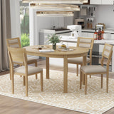Hearth and Haven Trexm 5-Piece Multifunctional Dining Table Set, Farmhouse Dining Set with Extendable Round Table , Two Small Drawers and 4 Upholstered Dining Chairs For Kitchen and Dining Room ST000102AAE