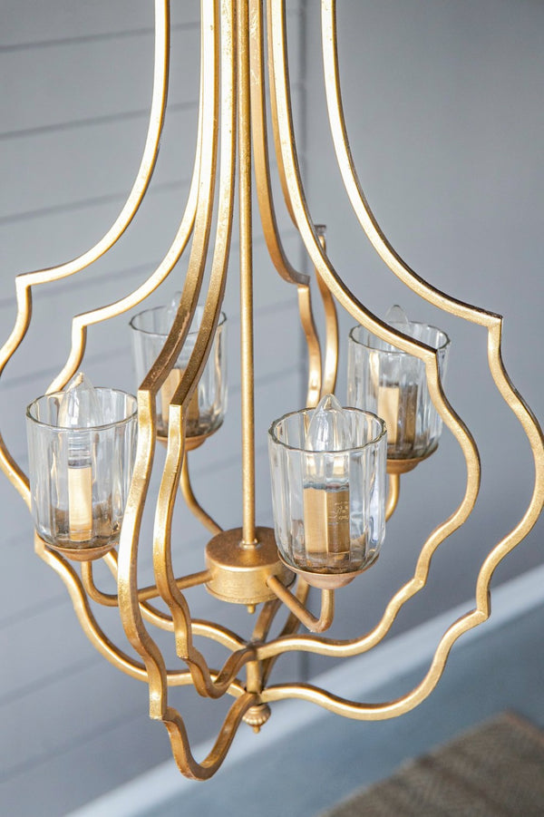 English Elm 4 Light Iron Chandelier Antique Gold Candelabra Arms Foyer Dining Entryway Fixture W2078138931