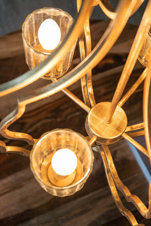 English Elm 4 Light Iron Chandelier Antique Gold Candelabra Arms Foyer Dining Entryway Fixture W2078138931