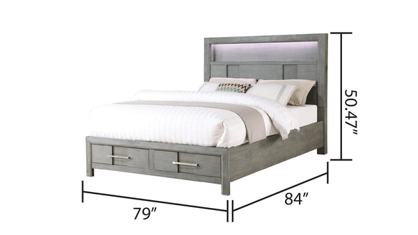 English Elm Kenzo Modern King 5Pc Storage Bedroom Set With Led Headboard, Bluetooth Speakers & Usb Ports - Grey B009S01145