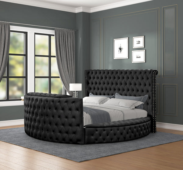 English Elm Modern Crystal Tufted Queen Bed With Storage & Usb Chargers - Elegant Black Wood Frame Design B009S01127