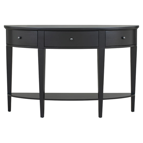 English Elm U-style Curved Console Table with 3 Drawers Open Shelf Entryway Hallway Storage WF312995AAB