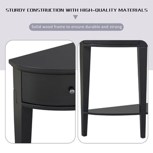 English Elm U-style Curved Console Table with 3 Drawers Open Shelf Entryway Hallway Storage WF312995AAB