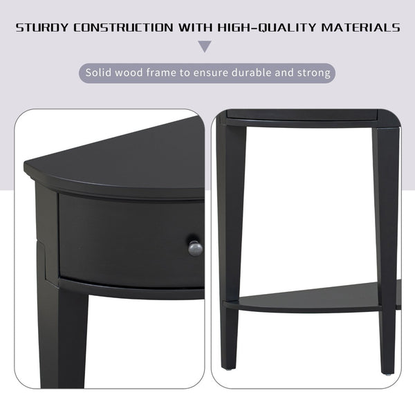 English Elm U-style Curved Console Table with 3 Drawers Open Shelf Entryway Hallway Storage WF312995AAB