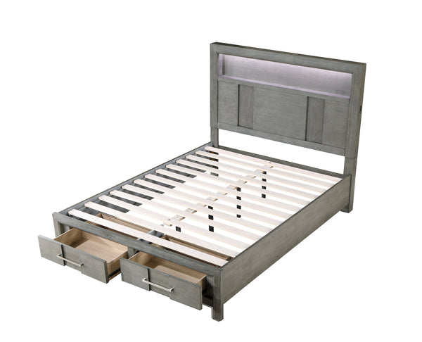 English Elm Kenzo Modern 5Pc Queen Bedroom Set With Led Headboard, Bluetooth Speakers & Usb Ports In Gray B009S01148