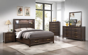 English Elm KENZO Queen 5PC Bedroom Set with LED Headboard, Bluetooth Speakers, USB Ports & Ample Walnut Storage B009S01139