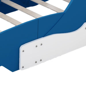 English Elm Twin Race Car Platform Bed for Kids Motorsport Bedroom with Built-in Safety Rails Blue N708P404595C