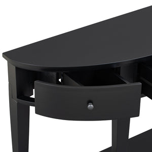 English Elm U-style Curved Console Table with 3 Drawers Open Shelf Entryway Hallway Storage WF312995AAB