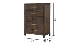 English Elm KENZO King 5PC Storage Bedroom Set with LED Headboard, Bluetooth Speakers, USB Ports, Walnut Finish B009S02023