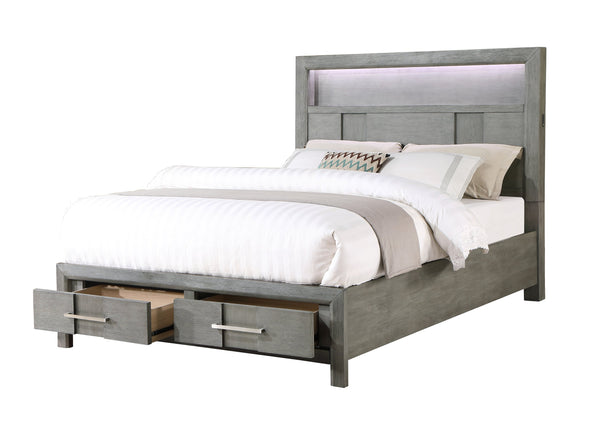 English Elm KENZO Modern King 4PC Bedroom Set with LED Headboard, Bluetooth Speakers, USB Ports & Ample Storage B009S01144