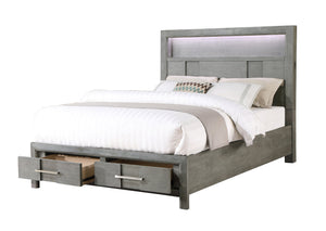 English Elm Kenzo Modern Gray Full Bed With Led Headboard, Built-In Bookshelf, Usb Charging & Bluetooth Speakers B009S01149
