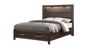 English Elm KENZO Queen 4PC Bedroom Set with LED Headboard, Bluetooth Speakers, USB Ports & Extra Storage - Walnut B009S02021