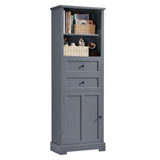 English Elm Bathroom Storage Cabinet, Tall Storage Cabinet With Two Drawers, Open Storage, Adjustable Shelf, Grey