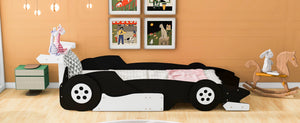 English Elm Twin Race Car Platform Bed for Kids Motorsport Bedroom with Built-in Safety Rails Black N708P404595B