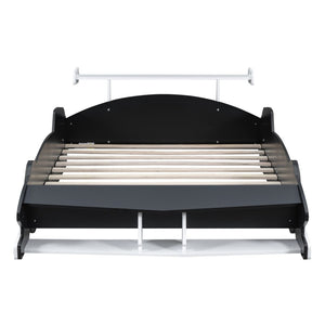 English Elm Full Size Race Car Platform Bed for Kids with Built-in Rails and Sporty Design Black LP002420AAB