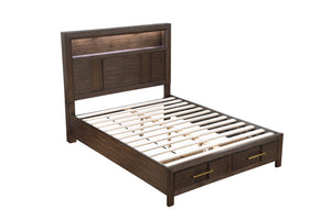 English Elm KENZO Queen 5PC Bedroom Set with LED Headboard, Bluetooth Speakers, USB Ports & Ample Walnut Storage B009S01139