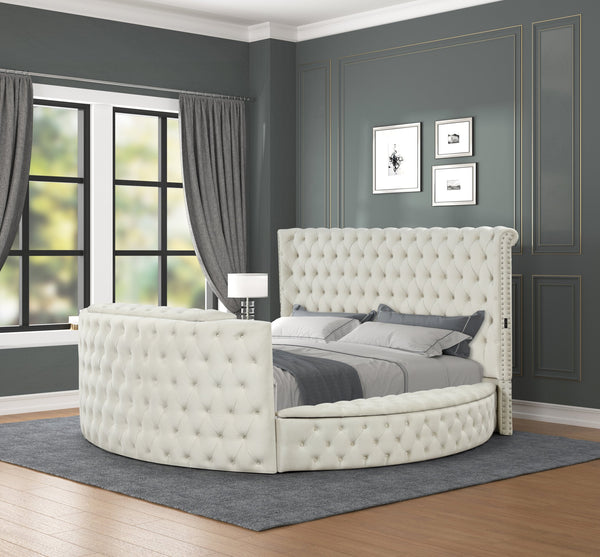 English Elm Modern Crystal Tufted Queen Bed With Plush Velvet Upholstery & Built-In Usb Charging, Cream Finish B009S01107