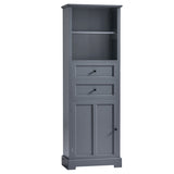 English Elm Bathroom Storage Cabinet, Tall Storage Cabinet With Two Drawers, Open Storage, Adjustable Shelf, Grey