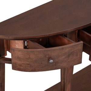 English Elm U-style Curved Console Table with 3 Drawers Open Shelf Entryway Hallway Storage WF312995AAD