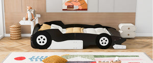 English Elm Full Size Race Car Platform Bed for Kids with Built-in Rails and Sporty Design Black LP002420AAB