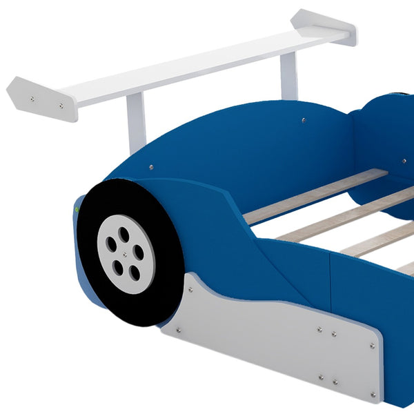 English Elm Full Size Race Car Platform Bed for Kids with Built-in Rails and Sporty Design Blue LP002420AAC-1