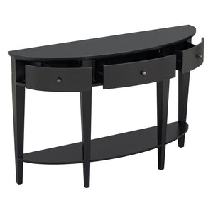 English Elm U-style Curved Console Table with 3 Drawers Open Shelf Entryway Hallway Storage WF312995AAB
