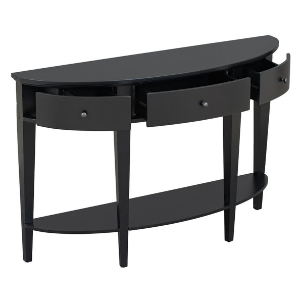 English Elm U-style Curved Console Table with 3 Drawers Open Shelf Entryway Hallway Storage WF312995AAB