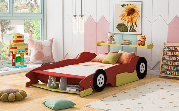 English Elm Full Size Race Car Platform Bed for Kids with Built-in Rails and Sporty Design Red LP002420AAJ-1