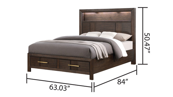 English Elm KENZO Queen 4PC Bedroom Set with LED Headboard, Bluetooth Speakers, USB Ports & Storage, Walnut B009S01138