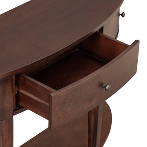 English Elm U-style Curved Console Table with 3 Drawers Open Shelf Entryway Hallway Storage WF312995AAD