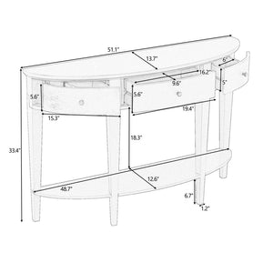 English Elm U-style Curved Console Table with 3 Drawers Open Shelf Entryway Hallway Storage WF312995AAD