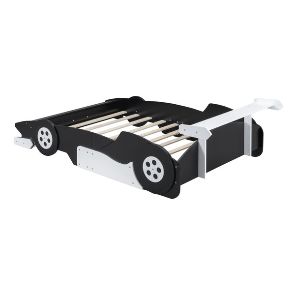 English Elm Full Size Race Car Platform Bed for Kids with Built-in Rails and Sporty Design Black LP002420AAB-1
