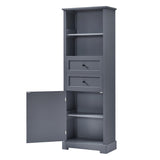 English Elm Bathroom Storage Cabinet, Tall Storage Cabinet With Two Drawers, Open Storage, Adjustable Shelf, Grey