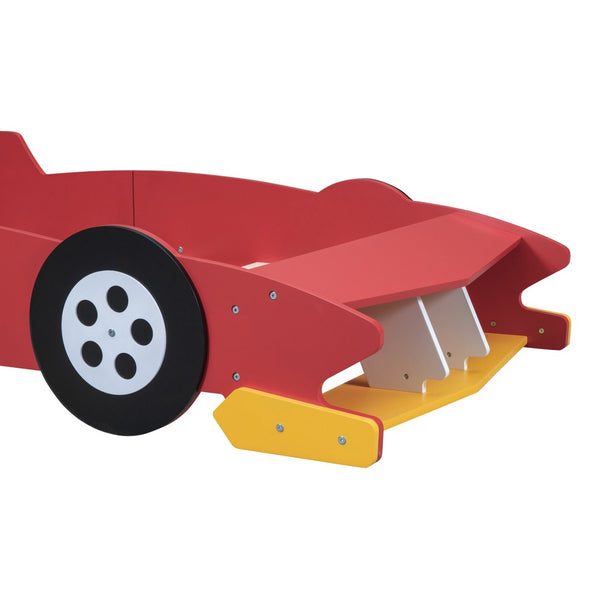 English Elm Twin Race Car Platform Bed for Kids Motorsport Bedroom with Built-in Safety Rails Red N708P404595J